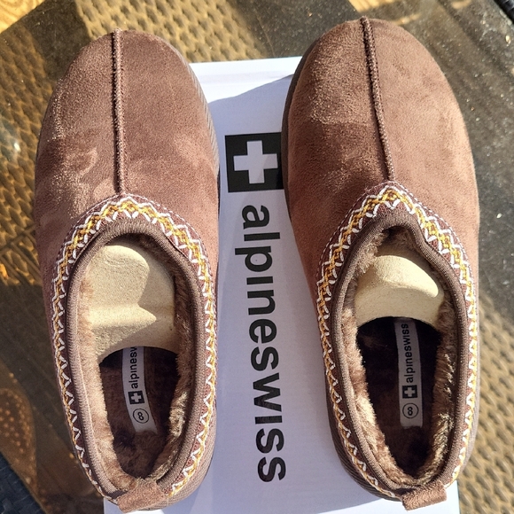 Alpine Swiss Chocolate Brown Suede Slippers - Picture 3 of 9